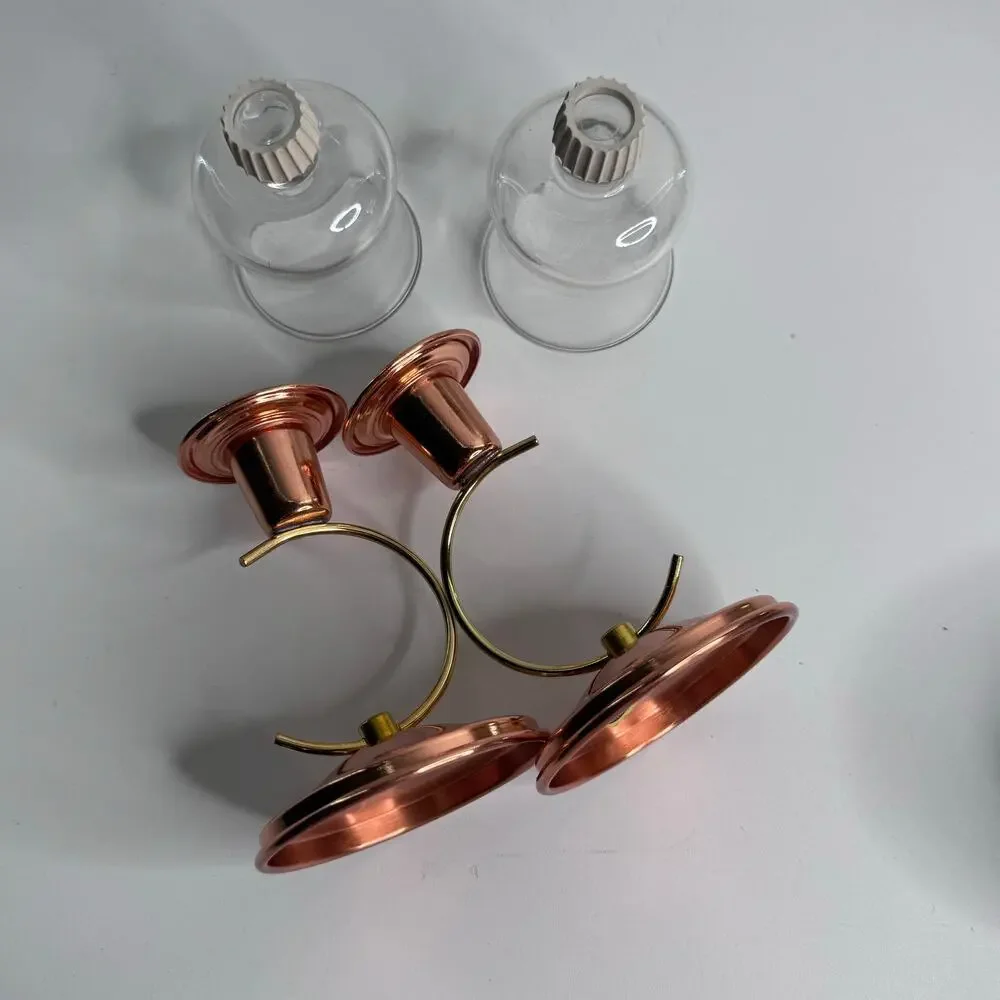 Vintage MCM Copper Candle Holders Pair Coppercraft Curve Pillar/Votive 1970s USA
